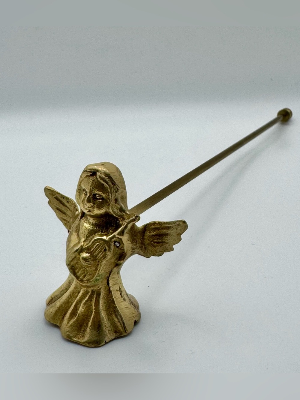 Vintage Brass Angel Candle Snuffer 11.5” Long Religious Decor Harp Angel